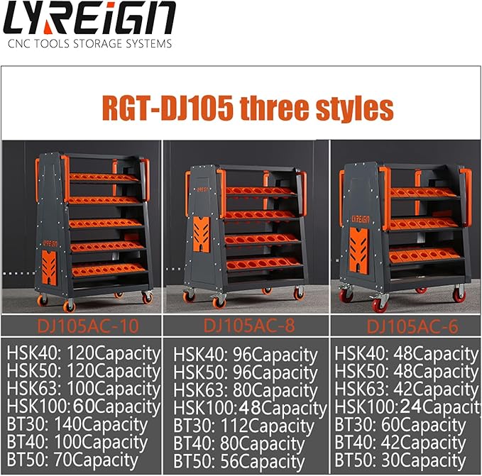 HSK50 CNC Tool Cart-120 Cap, 5-Tier CNC Rolling Carts with Wheels，40 Taper Tool Holder, CNC Mobile Tool Holder, CNC Tool Organizer, CAT 40 Tool Holder Set for StorehouseFactory Garage