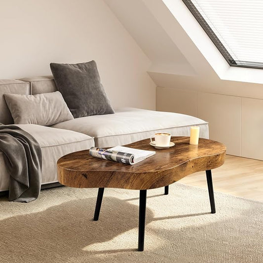 Coffee Tables for Living Room Mid-Century Small Coffee Table Wood Framed Cloud Shaped Center Table Easy Assembly Portable Furniture for Bedroom Apartment Reception Room Retro Brown