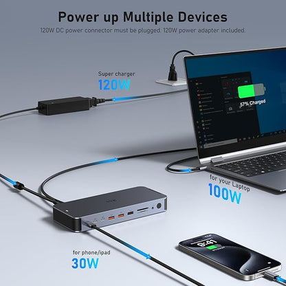 USB C Docking Station Dual Monitors Type C Hub Multiple Adapter Dongle for Dell HP Lenovo Laptop USB C Dock Triple Display with 2 HDMI,DisplayPort 8K,120W Power Supply&30W Charging,10Gbps USB A/C Port
