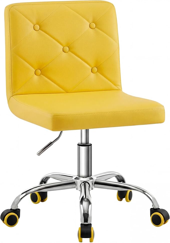 VECELO PU Leather Mid-Back Armless Vanity Chair Adjustable Height 360° Rolling Swivel for Home Office Work