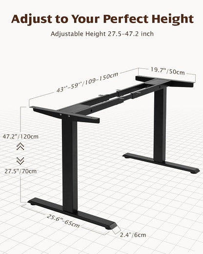 TOPSKY Dual Motor Electric Standing Desk Frame, Height Adjustable Sit Stand Base for Home Office, Fits Table Tops up to 70.8 x 31.5 Inch, 225 lb Capacity (Black, Without Stand)