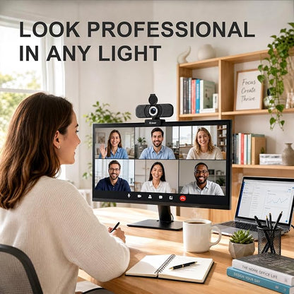 4K HD Webcam with Dual Mics, Rotatable Tripod, Privacy Cover & USB‑A to C Adapter – Plug & Play USB Camera with Auto Light Correction for PC/Laptop, Video Calls, Streaming, Gaming & Online Meetings