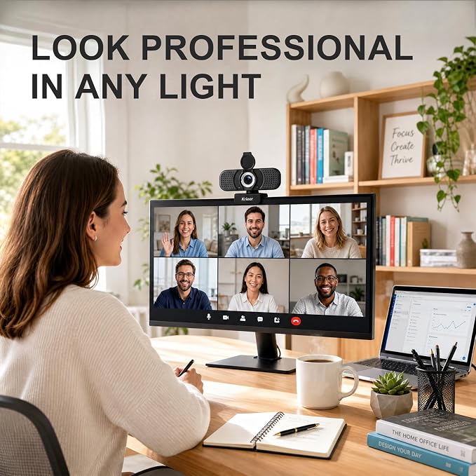 4K HD Webcam with Dual Mics &Rotatable Tripo,Privacy Cover for Pc/Laptop, USB Computer Camera Plug & Play with Auto Light Correction for Video Calls, Live Streaming Gaming & Online Meetings