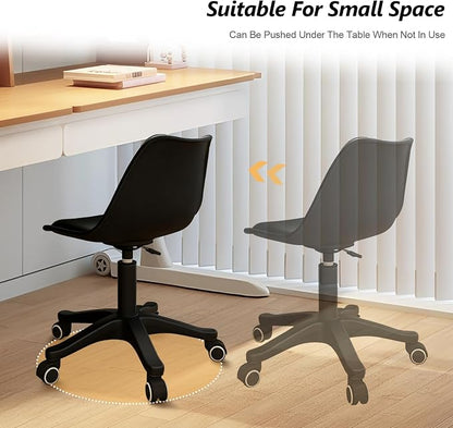 Home Office Chairs, Small Swivel Rolling Desk Chair with Silent Wheels and Low-Back, Armless Heavy-Duty Vanity Chair Height Adjustable for Bedroom, Teens, Study, Living Room