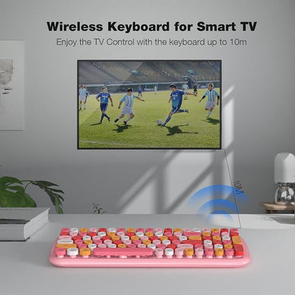 MOFII Wireless Bluetooth Keyboard for Laptop & Android, Connect up to 3 Devices Simultaneously, Portable 100-Key Typewriter Retro Round Keycaps Keyboard - Light Pink