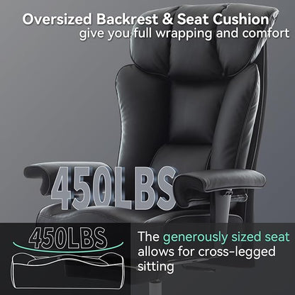 Efomao Big and Tall Executive Office Chair 450lbs,Black | 5.9" Thick Pocket Spring Cushion, Reclining Breathable PU Leather Desk Chair with Foot Rest, Soft Comfortable Support