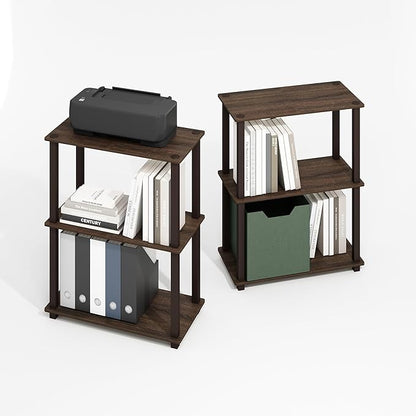 Furinno Turn-S-Tube Storage Shelves Set of 2, 3-Tier Book Shelf, Corner Shelf, Toolless Open Shelves, Square Tubes, for Organization and Storage, Living Room, Garage, Home Office, Black Walnut
