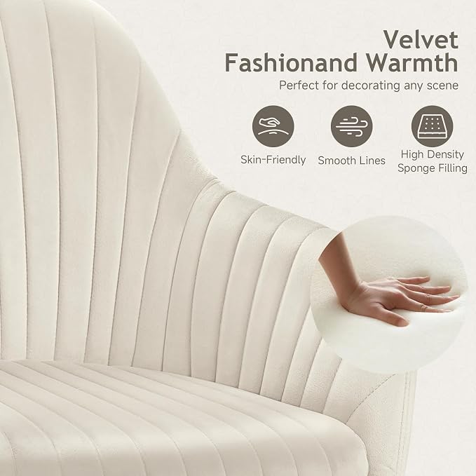 Warmiehomy Velvet Desk Chair for Home Office, Modern Adjustable Swivel Task Chair, Women Vanity Chairs with Arm Rest for Bedroom Dressing Room, Cozy Beige