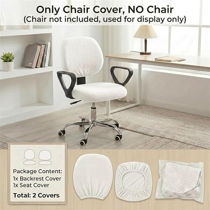 MIFXIN Computer Office Chair Cover Stretch Elastic Slipcover 2 Piece Jacquard Computer Chair Seat Covers Furniture Protector for Office Home, Only Covers No Chair (White)