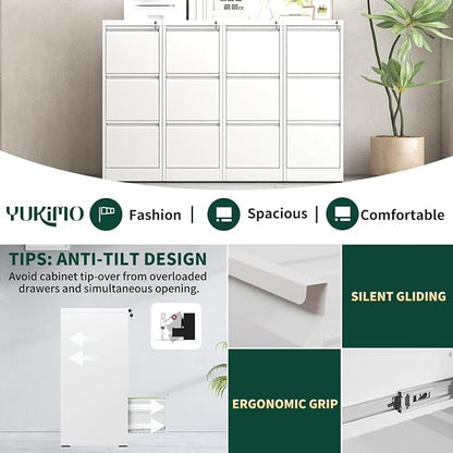 3 Drawer File Cabinet with Lock, Metal Vertical Filing Cabinet, Filing Cabinets for Home Office, Locking File Cabinet Hanging Files for A4/ Legal/Letter, Require Assembly, White