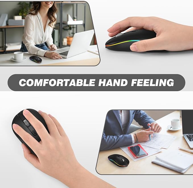 RaceGT LED Wireless Mouse with Type-c Charging Port, 2.4G Rechargeable Slim Silent Mouse with USB & Type-c Receiver, 3 Adjustable DPI for Laptop, Deskbtop, MacBook, PC