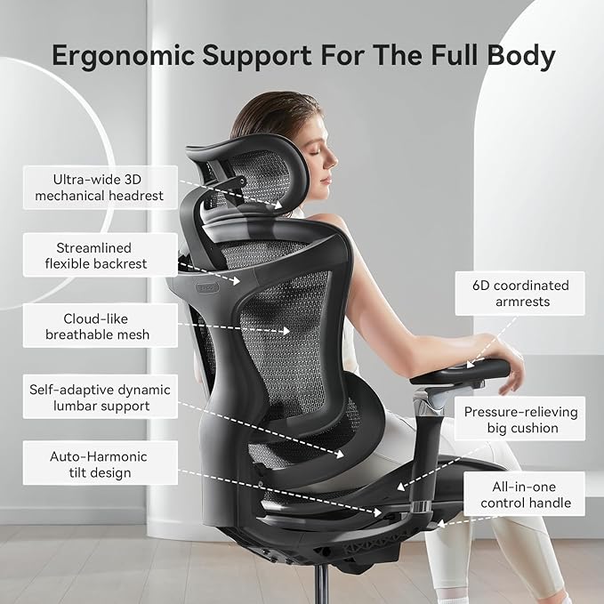 SIHOO Doro C300 Pro Ergonomic Office Chair with Ultra-Soft 6D Armrests, Dynamic Lumbar Support, Seat Depth Adjustment, Adjustable Backrest, Big and Tall Desk Chair 2 Packs (Black)
