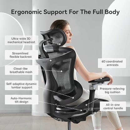 SIHOO Doro C300 Pro Ergonomic Office Chair with Ultra-Soft 6D Armrests, Dynamic Lumbar Support, Seat Depth Adjustment, Adjustable Backrest, Big and Tall Desk Chair 2 Packs (Black)