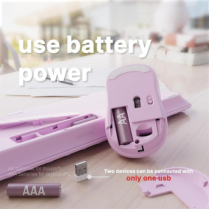 Wireless Keyboard and Mouse Combo with 110 Round Keycaps, Power Switch, and Scissor-Switch Typing Feel – Ideal for Office Use (Blush Pink)