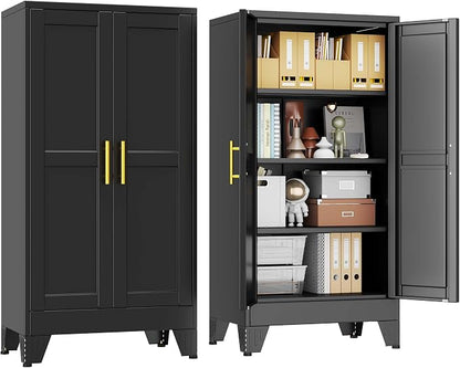 pozdeg 47.24" Tall Metal Storage Cabinet with 2 Doors & 3 Adjustable Shelves, Steel File Cabinet Multipurpose Organizer for Home Office Garage (Black)