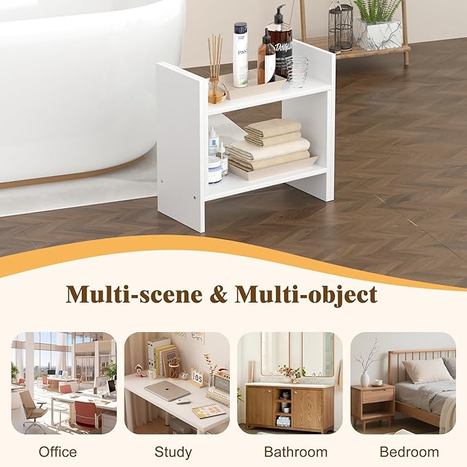 Desk Shelves Wood Desktop Orgnizer Shelf. Office Organization for Top of Desk Organizers and Accessories Bookshelf Shelving,Adjustable Tier H-Shape Mini Bookcase(White)