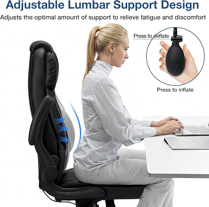Executive Office Chair Big and Tall 450lbs Heavy Duty Office Chair with Adjustable Lumbar Support High Back Ergonomic Home Computer Leather Chair with Padded Flip-up Arms for Heavy People,Black