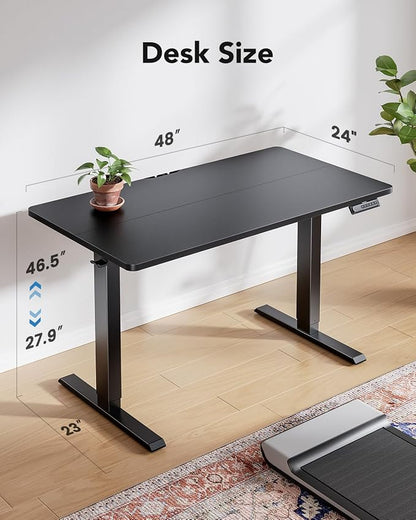 HUANUO Electric Standing Desk,47" x 28" Height Adjustable Desk, 4 Memory Height Settings, Sit to Stand Up Desk for Home Office, with Headphone Hook, Cable Manager, Brown
