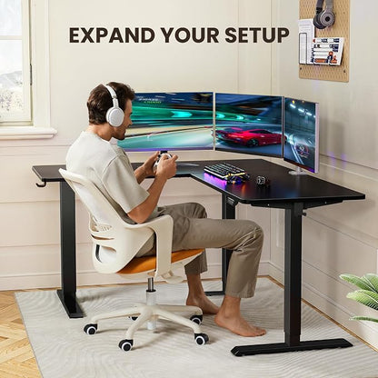 ErGear L Shaped Standing Desk, 63"x55" Electric Adjustable Height Sit Stand up Desk, Ergonomic Large Computer Table, Left & Right Interchangeable Installation, Suitable for Home Office, Black