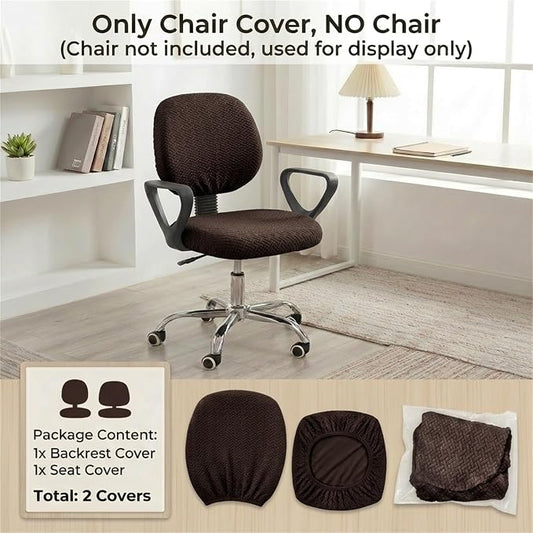 MIFXIN Computer Office Chair Cover Stretch Elastic Slipcover 2 Piece Stretchy Jacquard Washable Computer Chair Covers Furniture Protector for Office Home, NO Chair Only Covers (Coffee)