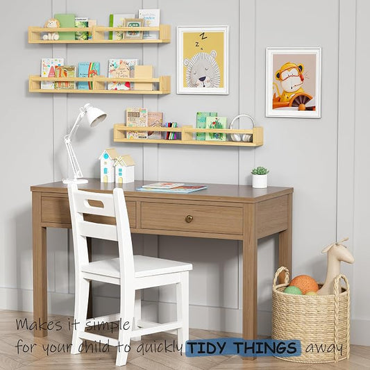 Harwaya Floating Nursery Book Shelves for Wall, 32 Inch Long Bookshelf for Kids Room, Wooden Large Wall Shelf with Hanging Rod for Baby Toddler Child Bedroom (3-Pack, Natural Wood)