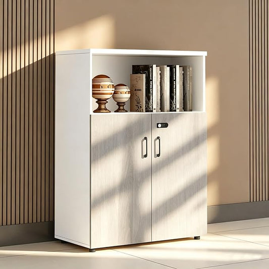 File Cabinet with Password Lock, Wood Lateral Filing Cabinet for Letter/A4 Files, 3 Drawer with Door, Printer Stand with Open Shelves for Home Office