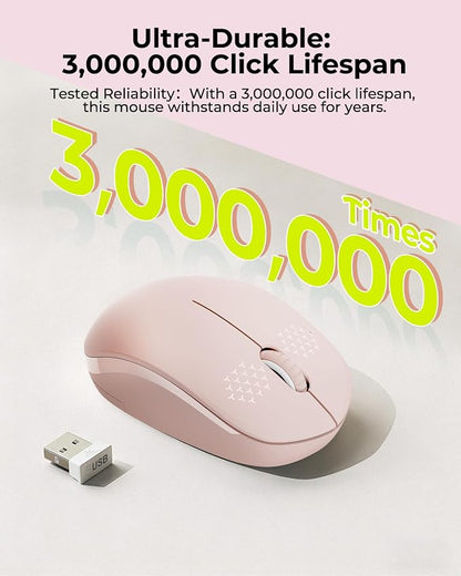 seenda Wireless Mouse for Laptop, 2.4G Noiseless Mouse with USB Receiver - Optical Tracking Portable Computer Mice for Chromebook, PC, Tablet, Windows System, 24 Months Battery Life - Pink