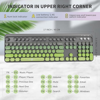 Wireless Keyboard and Mouse Combo - Cute Colorful Keyboard and Mouse, Retro Typewriter Keyboard with 2.4GHz Plug & Play, for Windows 11/10/7, Laptop, PC (Green)