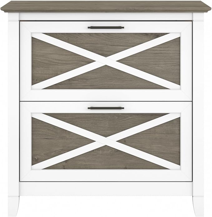 Bush Home Key West 2 Drawer Lateral File Cabinet in Pure White and Shiplap Gray, Document Storage for Home Office, Accent Chest with Drawers