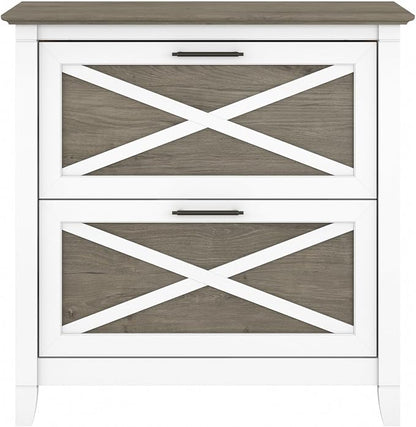 Bush Home Key West 2 Drawer Lateral File Cabinet in Pure White and Shiplap Gray, Document Storage for Home Office, Accent Chest with Drawers