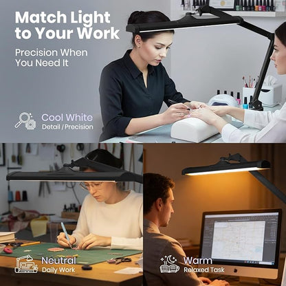 Neatfi 3,500 Lumens LED Desk Lamp – 45W Dimmable Task Light | 3 Light Modes | 540 SMD LEDs | Touch Control | Adjustable Arm | Reading, Craft, Workbench & Office (Black-3, 26-Inch Wide Shade)