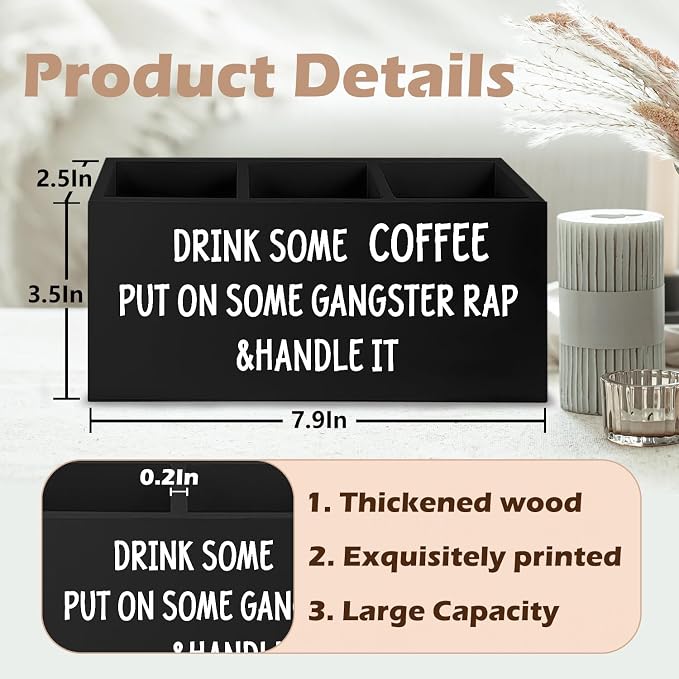 Funny Coffee Wooden Pen Pencil Holder for Office Desk Accessories, Inspirational Gifts for Coworkers Coffee Lovers Women Men Friends, Humorous Quote Makeup Brush Toothbrush Holder Organizer