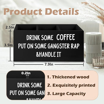 Funny Coffee Wooden Pen Pencil Holder for Office Desk Accessories, Inspirational Gifts for Coworkers Coffee Lovers Women Men Friends, Humorous Quote Makeup Brush Toothbrush Holder Organizer