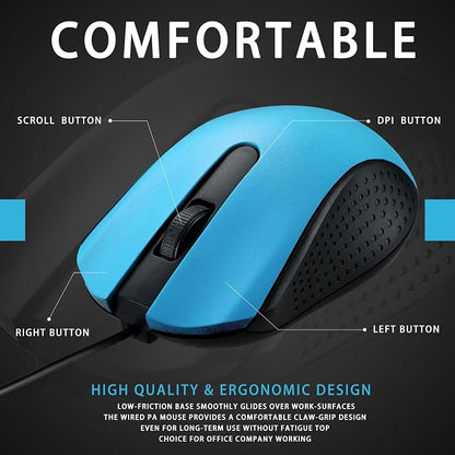Hoteam 12 Pcs Light Blue Wired Computer Mouse Bulk Cord USB Computer Mice Ergonomic Wired Mouse for Pcs, Computers, Laptops, Gaming Office Home Supplies