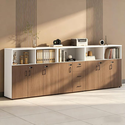 File Cabinet with Password Lock, Wood Lateral Filing Cabinet for Letter/A4 Files, 3 Drawer with Door, Printer Stand with Open Shelves for Home Office