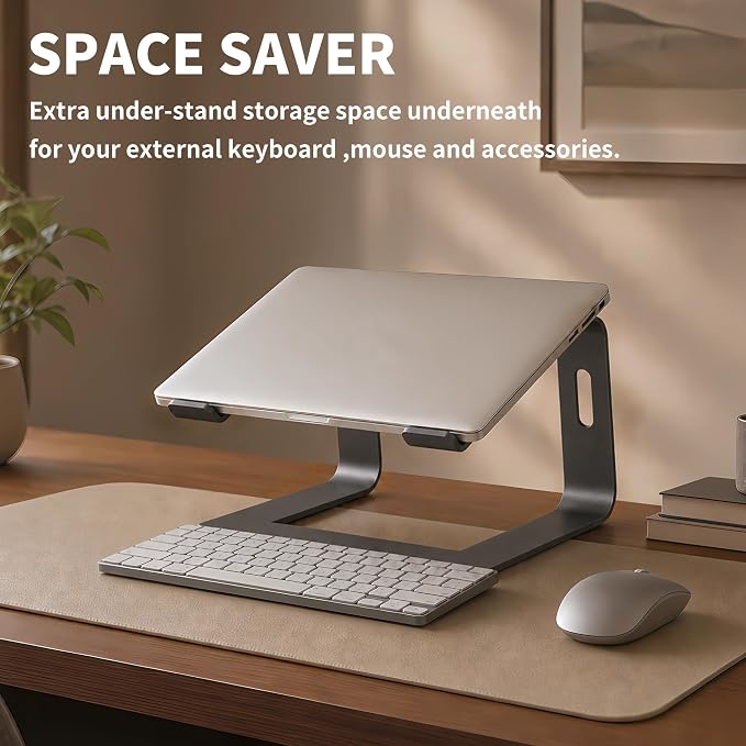 Orionstar Ergonomic Laptop Stand, Premium 5mm Aluminum Riser for 10-15.6 Inch Notebook Computer, Tool-Free Detachable Elevator Holder for Desk Office, Sturdy Riser for Eye-Level Neck Relief, Grey