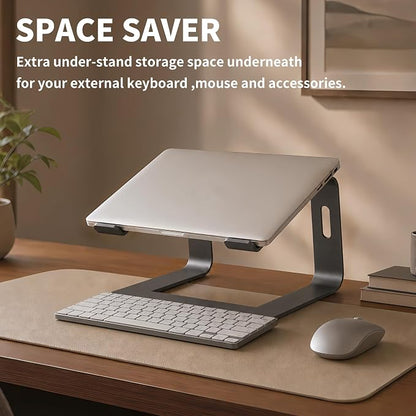 Orionstar Ergonomic Laptop Stand, Premium 5mm Aluminum Riser for 10-15.6 Inch Notebook Computer, Tool-Free Detachable Elevator Holder for Desk Office, Sturdy Riser for Eye-Level Neck Relief, Grey