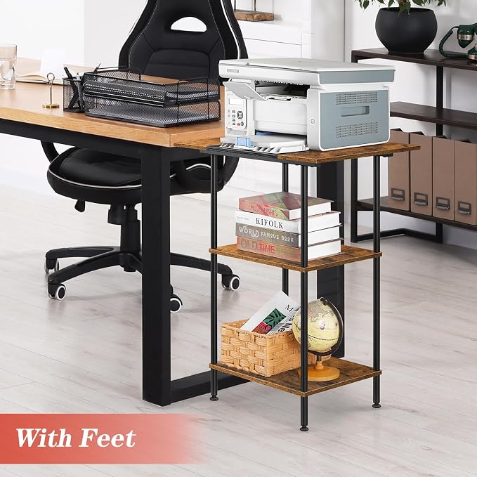 Large Printer Stand with Storage Rolling Printer Cart with Wheels 3 Tier Printer Table with Storage Shelf for Home Office Filing Scanner Fax Machine Heat Press Microwave, Rustic Brown