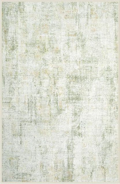 Area Rugs 6x9 Living Room: Washable Rug Modern Abstract Large Rugs Soft Non Slip Neutral Rug Indoor Carpet for Bedroom Kitchen Dining Room Nursery Home Office Rugs(Green Brown,6'x9')