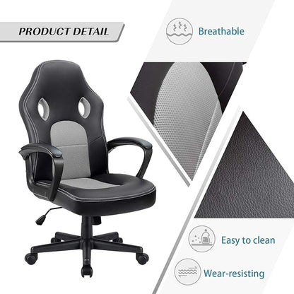 Furmax Office Chair Desk Chair Leather Gaming Chair Computer Chair Racing Style Ergonomic Adjustable Swivel Task Chair with Lumbar Support and Arms (Grey)
