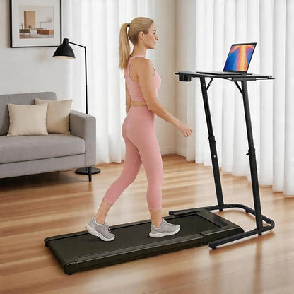 Stepwaver Treadmill Desk, Small Standing Desk for Walking Pad, 30-47 Inch Adjustable Height Walking Pad Stand for Treadmill, Portable Standing Table for Bike - Black