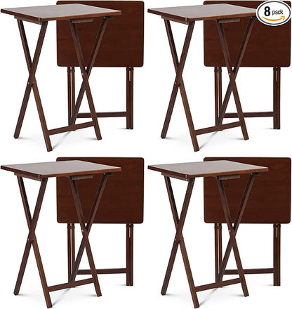 PJ Wood Portable Collapsible TV Snack Tray Table Desk Serving Stand, for Home, Living Room, Dorm, and Office, Honey Oak (8 Pack)