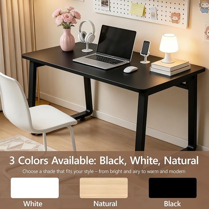 Small Office Computer Desk, Simple Style Writing Desk Waterproof and Scratch-Resistant,Sturdy Study Writing Desk with Wooden Tabletop and Metal Frame for Bedroom, Study Room, Living Room