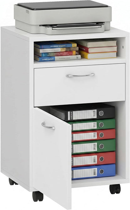 HOMCOM Mobile Storage Cabinet Organizer with Drawer and Cabinet, Printer Stand with Castors, White