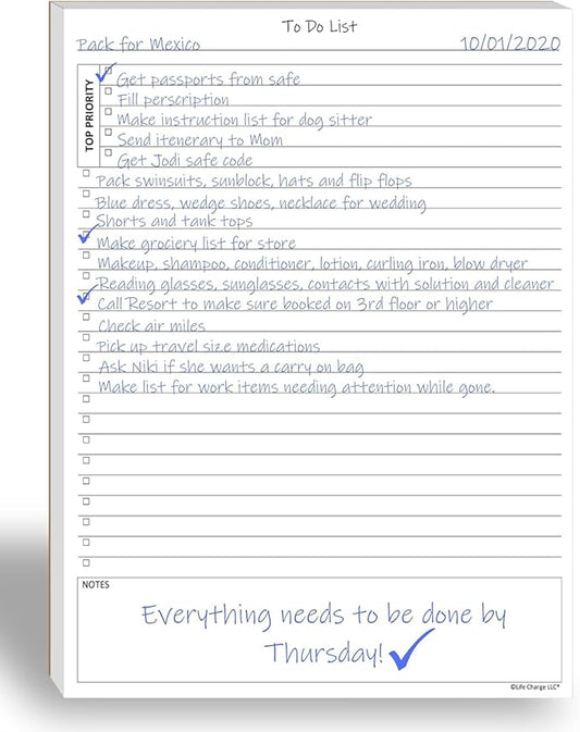 Life Charge To Do List Notepads for Work, Daily Checklist Planner Pads with Priority & Notes, Task Organizer & Productivity Planner, Multiple Sizes & Layouts