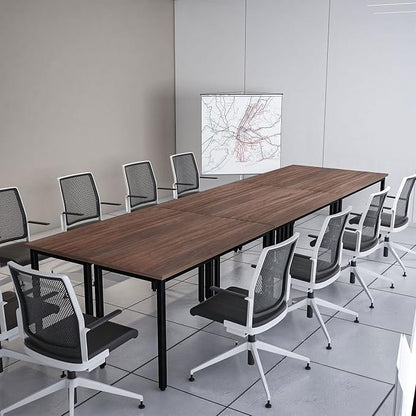 Bonzy Home Conference Tables 14ft Office Computer Desk for Meeting Room Study Writing Printer Table for 16 People Save Space Design Rustic Vintage Walnut 6PCS (165.3"x47.2"x29.5")
