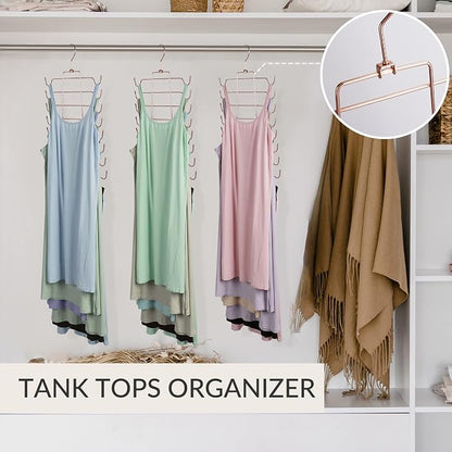 ZEDODIER 2 Pack Tank Top Hanger Space Saving, Bra Hangers for Closet Organizer, Hanging Bra Organizer Tank Tops Holder with 16 Hooks, Closet Organizers and Storage Small Space Solutions, Rose Gold