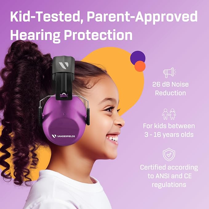 Vanderfields Hearing Protection Ear Muffs - Over 31 dB (2K Hz) Broad Noise Cancelling Sound Reduction Earmuffs for Kids 3-12
