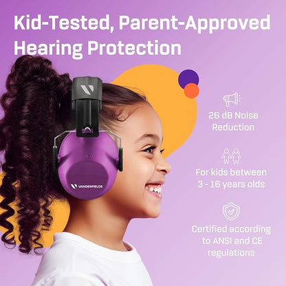 Vanderfields Hearing Protection Ear Muffs - Over 31 dB (2K Hz) Broad Noise Cancelling Sound Reduction Earmuffs for Kids 3-12