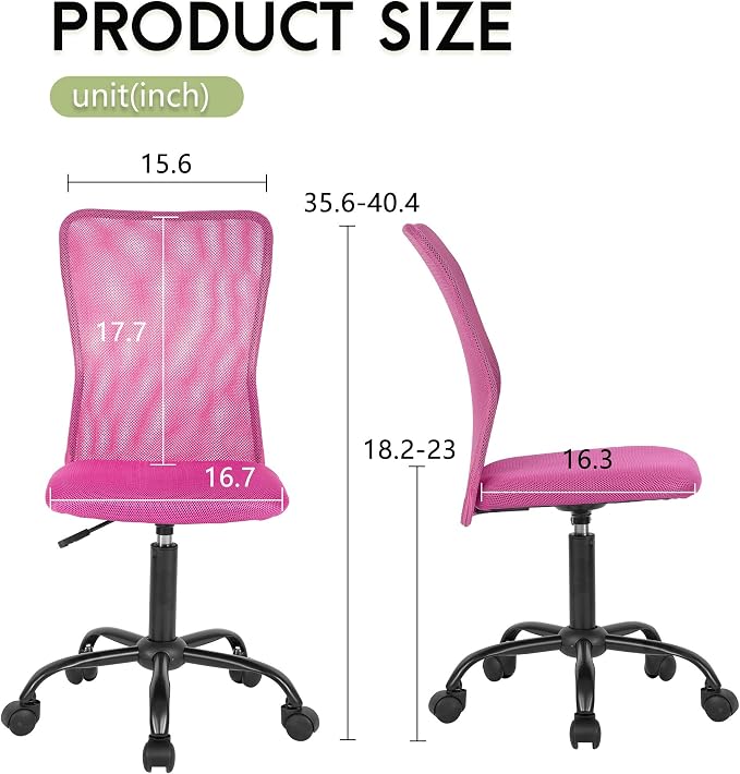 BestOffice Ergonomic Office Chair Desk Chair Mesh Computer Chair Armless Back Support Modern Executive Rolling Swivel Chair with Lumbar Support(Pink)